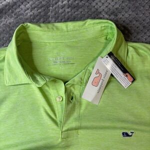 Vineyard Vines Performance Polo Shirt Mens L Lime Green Striped Short Sleeve